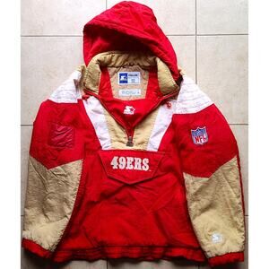 SF 49ers 90s STARTER Color Block puffer 1/2 Pullover jacket XL red NFL Pro vtg